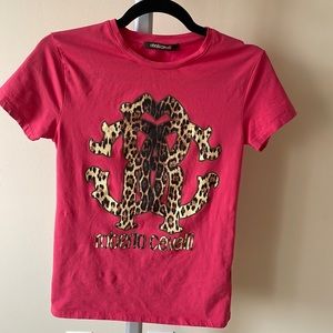 Roberto Cavalli red hot pink t shirt, size XS